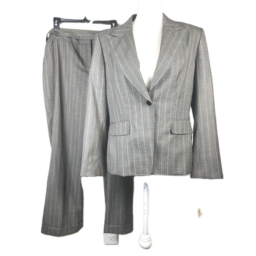 Anne Klein Gray Pinstripe Two-Piece Pantsuit